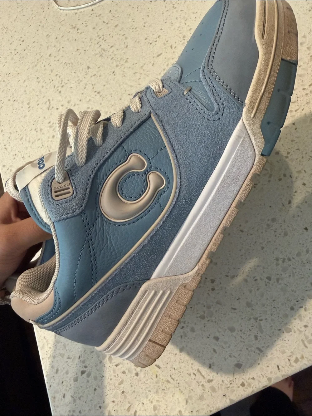 Coach Blue Leather Sneakers with Cream Accents